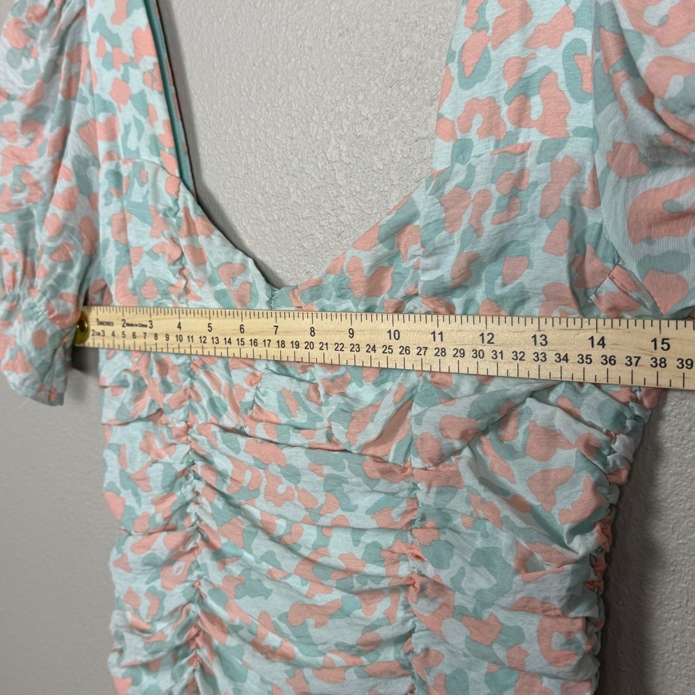 Runaway The Label Ruched Mini Dress Puff Sleeve Sweetheart Leopard Print US 6 - Picture 6 of 8